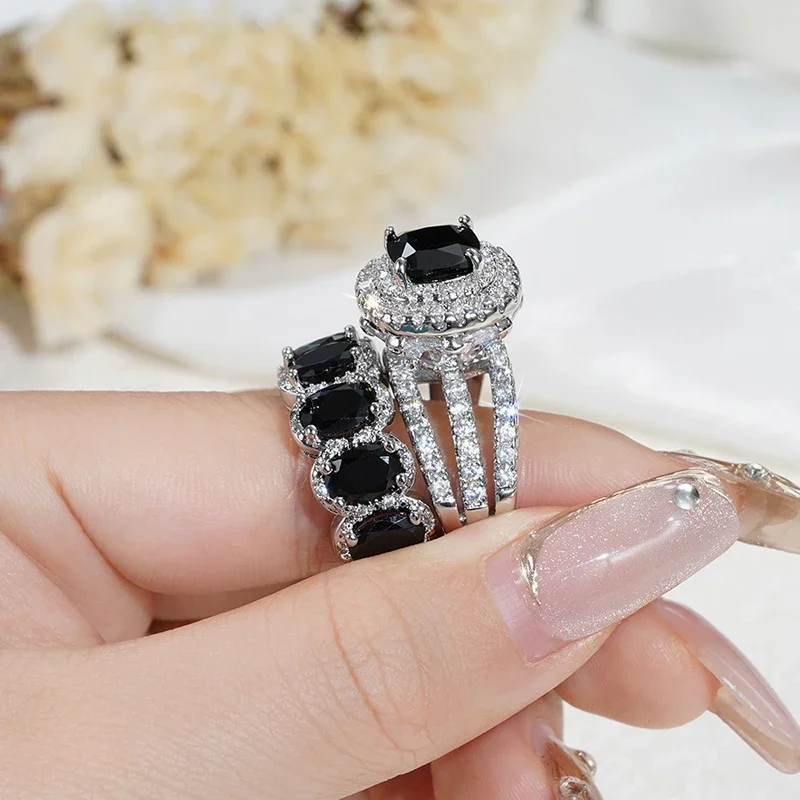 Gorgeous Brilliant Zirconia Engagement Party High-quality Finger 2Pcs Set of Rings - Image 18