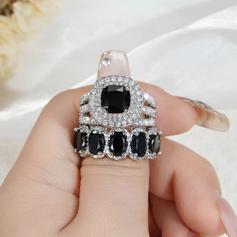 Gorgeous Brilliant Zirconia Engagement Party High-quality Finger 2Pcs Set of Rings - Image 17