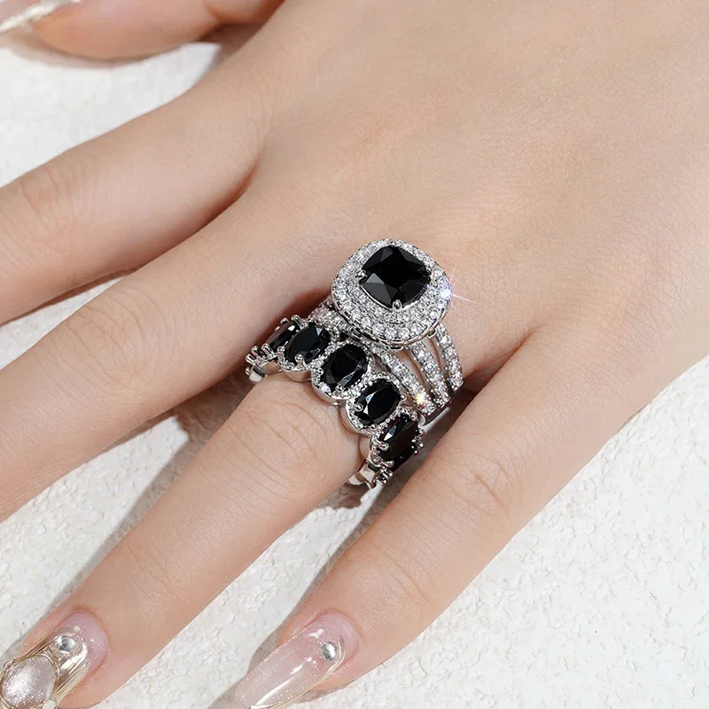 Gorgeous Brilliant Zirconia Engagement Party High-quality Finger 2Pcs Set of Rings - Image 16
