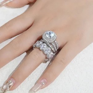 Gorgeous Brilliant Zirconia Engagement Party High-quality Finger 2Pcs Set of Rings