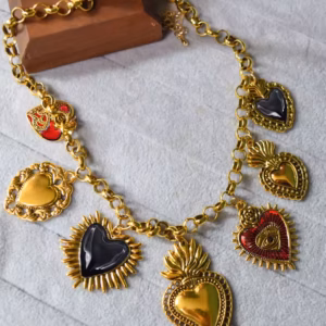 Gothic Chunky Heart Statement Evil Eyes Pendant Necklace