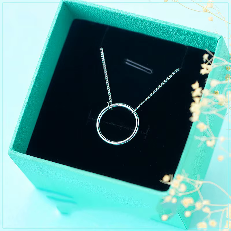 Minimalist Real 925 Sterling Silver Geometric Round Pendant Necklace - Image 5