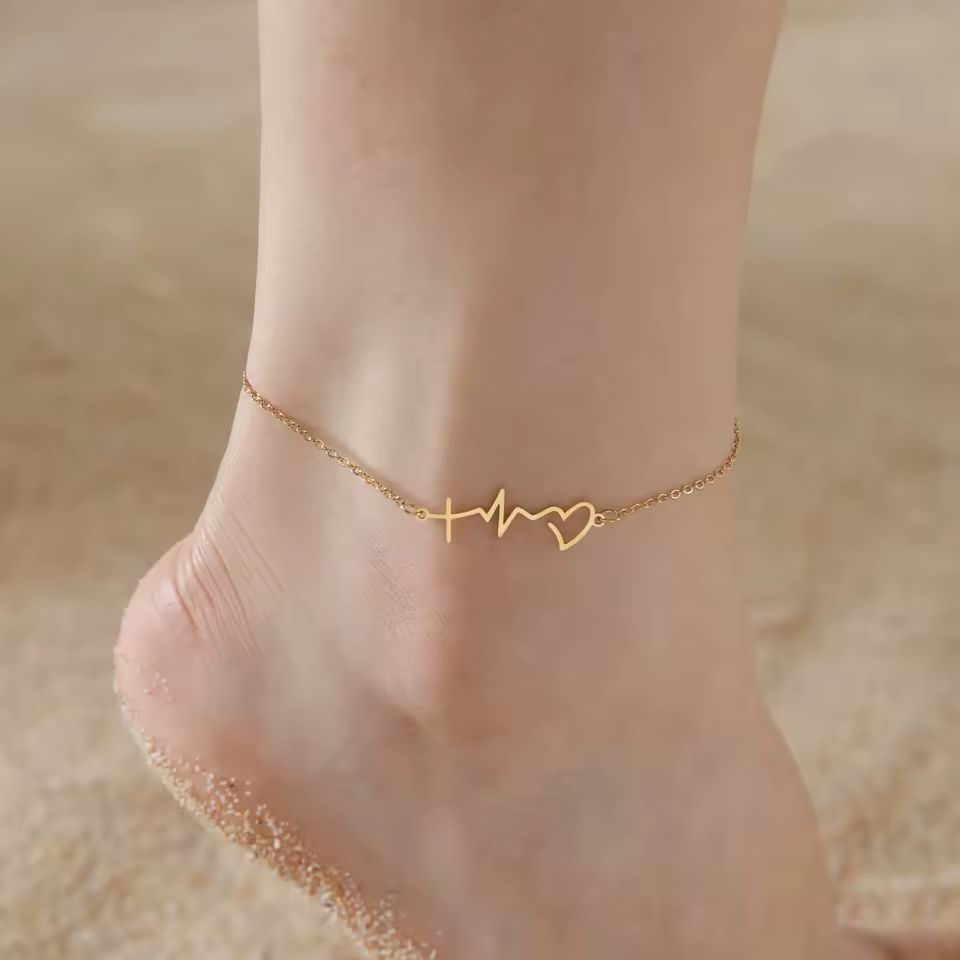 Heartbeat Pattern Stainless Steel Jewelry Foot Anklets - Image 2