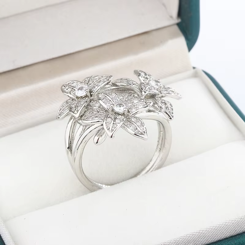 High Pear Shaped Branch Flower Zircon Diamond Party Birthday Big Ring - Image 4