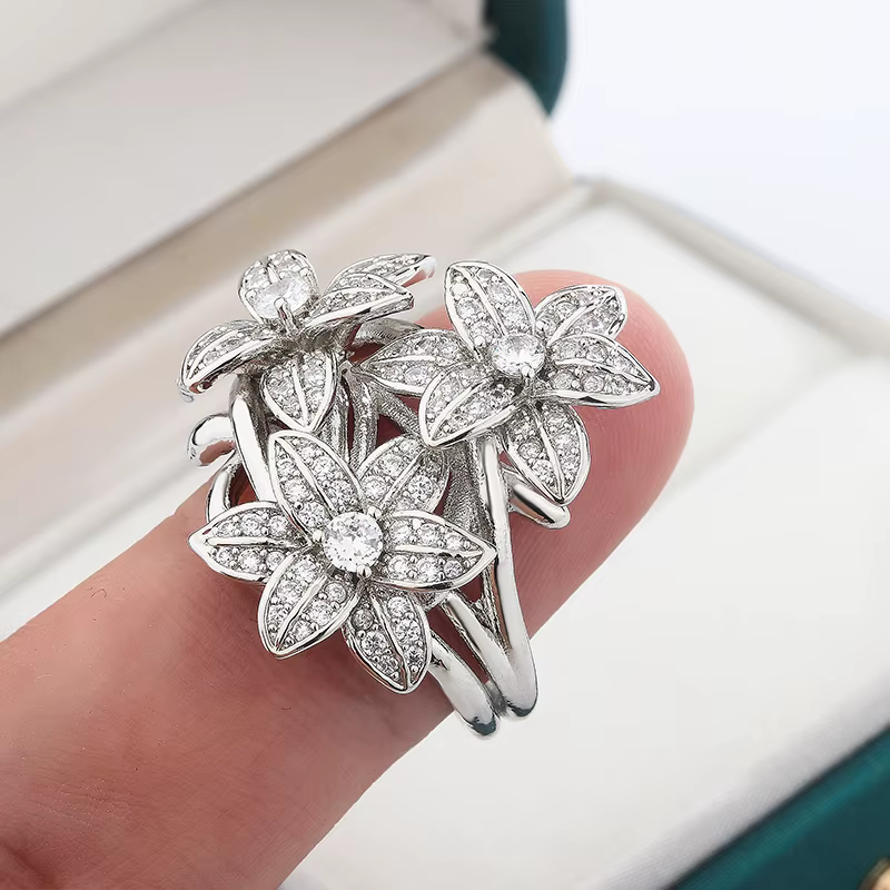 High Pear Shaped Branch Flower Zircon Diamond Party Birthday Big Ring