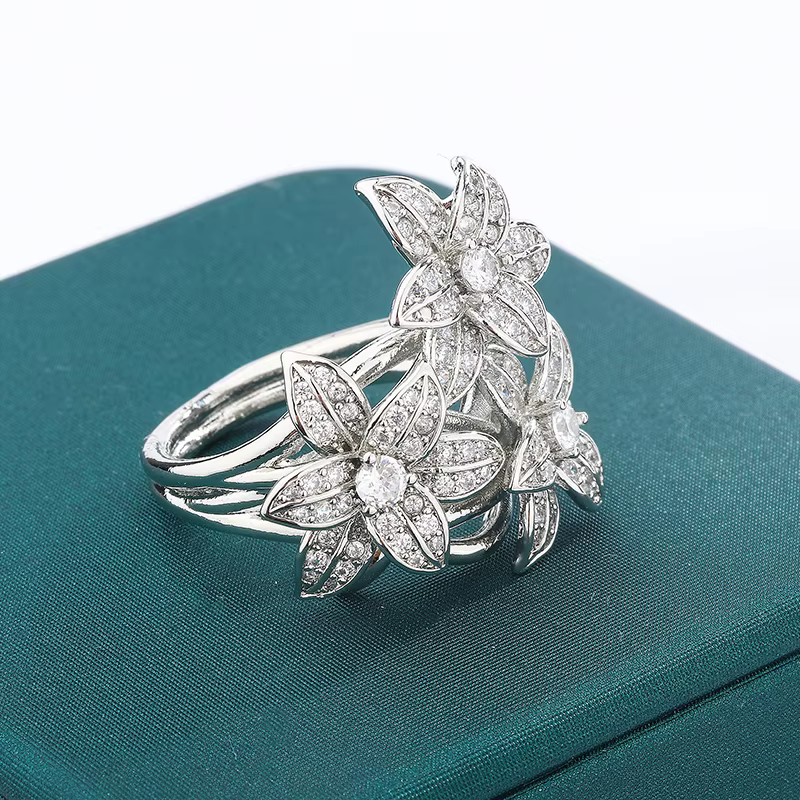 High Pear Shaped Branch Flower Zircon Diamond Party Birthday Big Ring - Image 3