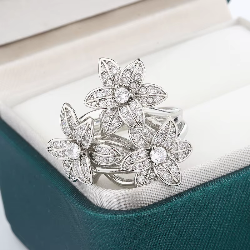 High Pear Shaped Branch Flower Zircon Diamond Party Birthday Big Ring - Image 2