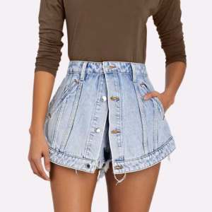 High Waist Patchwork Single Breasted Solid Slimming Denim Short Streetwear