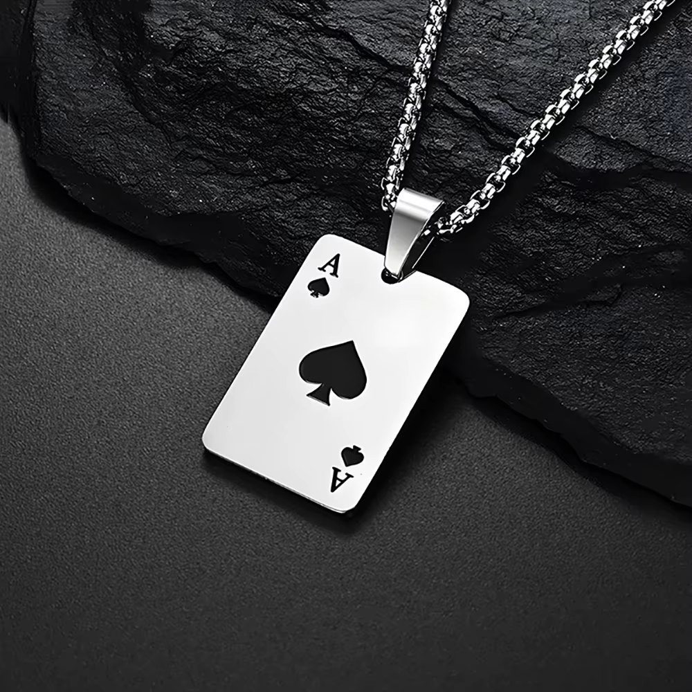 Hip Hop Stainless Steel Poker Card Pendant Chain Playing Cards of Hearts Necklaces - Image 2