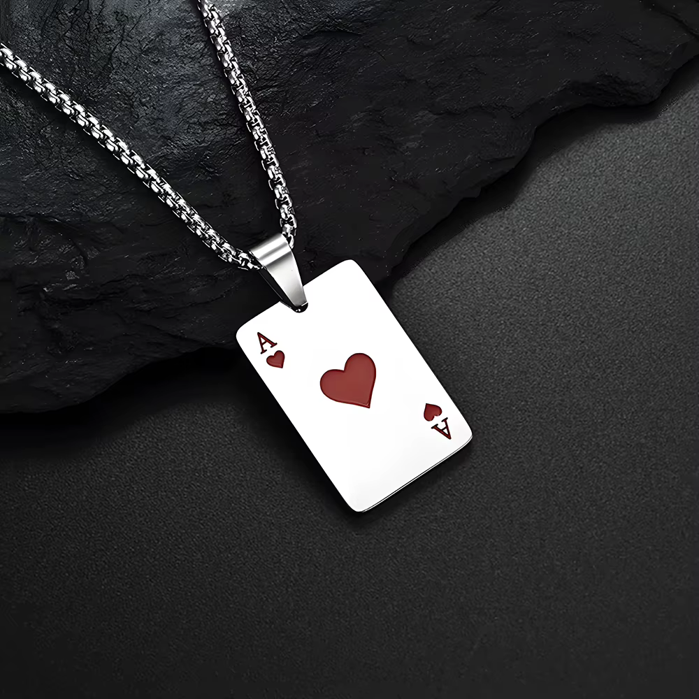 Hip Hop Stainless Steel Poker Card Pendant Chain Playing Cards of Hearts Necklaces - Image 4
