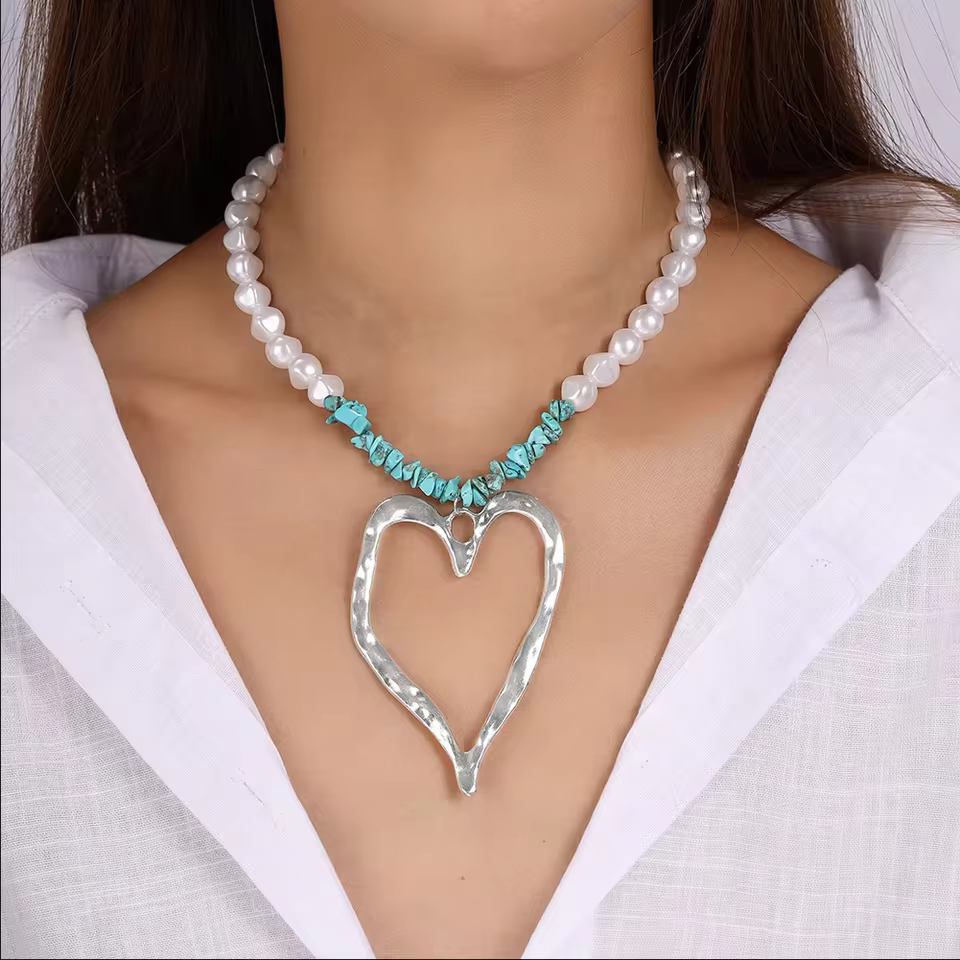 Hollow Big Heart Ball Beads Party Club Punk Pendant Necklace