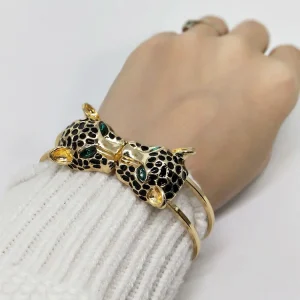 Leopard Head Personality Exaggerated Metal Rhinestone Open Bracelet
