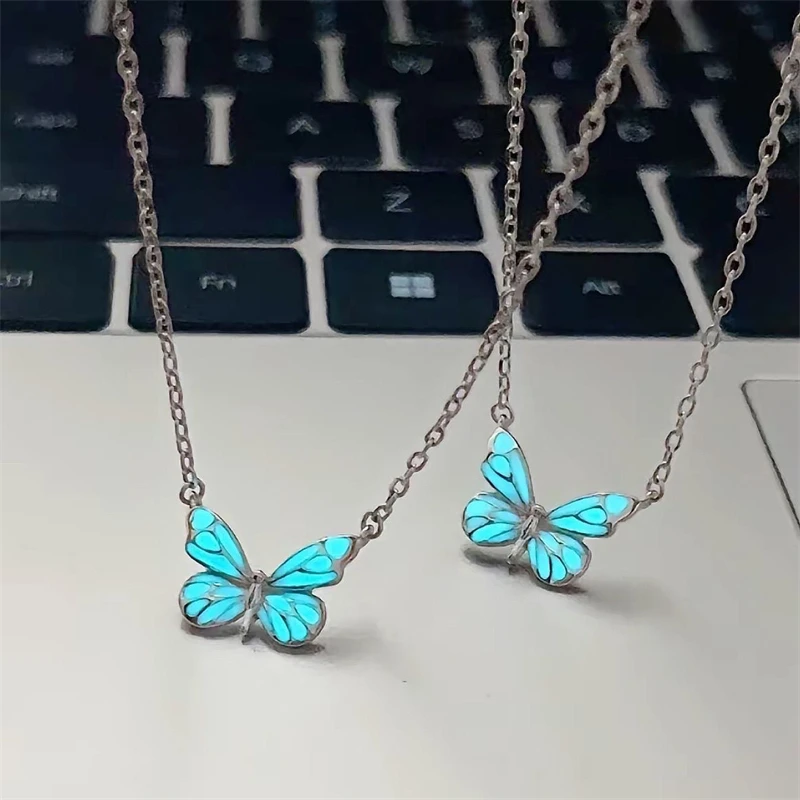 Luminous Butterfly Glow in the Dark Clavicle Chain Party Necklace Bracelet Set - Image 5