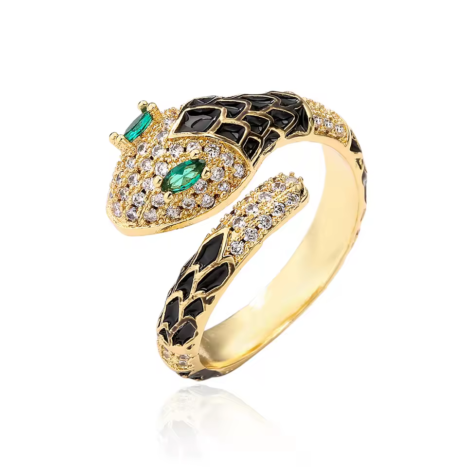 Luxury AAA Cubic Zirconia Pave Setting Copper Snake Open Rings