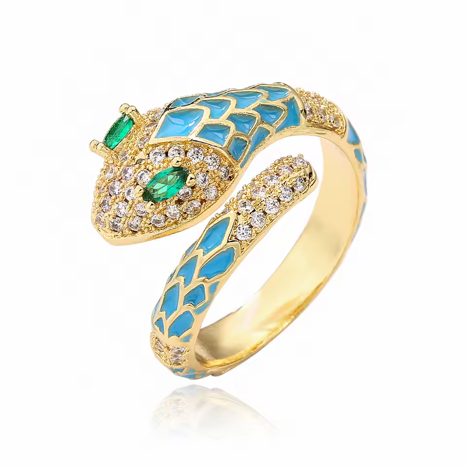 Luxury AAA Cubic Zirconia Pave Setting Copper Snake Open Rings - Image 4