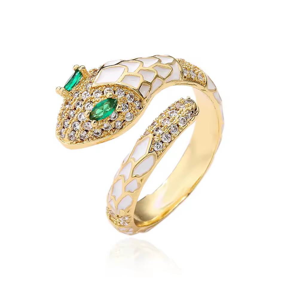 Luxury AAA Cubic Zirconia Pave Setting Copper Snake Open Rings - Image 5