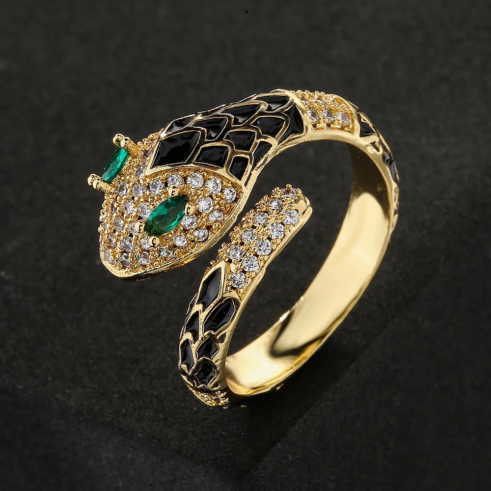 Luxury AAA Cubic Zirconia Pave Setting Copper Snake Open Rings - Image 2