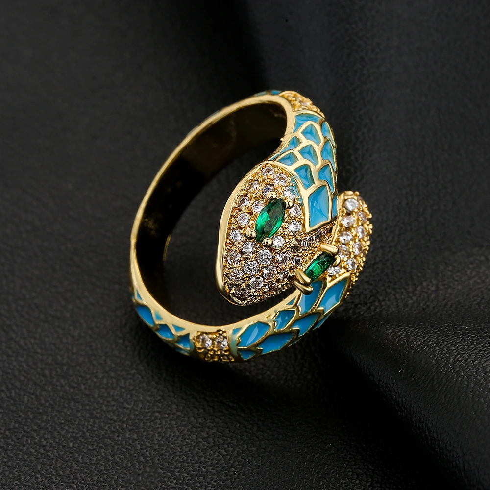 Luxury AAA Cubic Zirconia Pave Setting Copper Snake Open Rings - Image 3