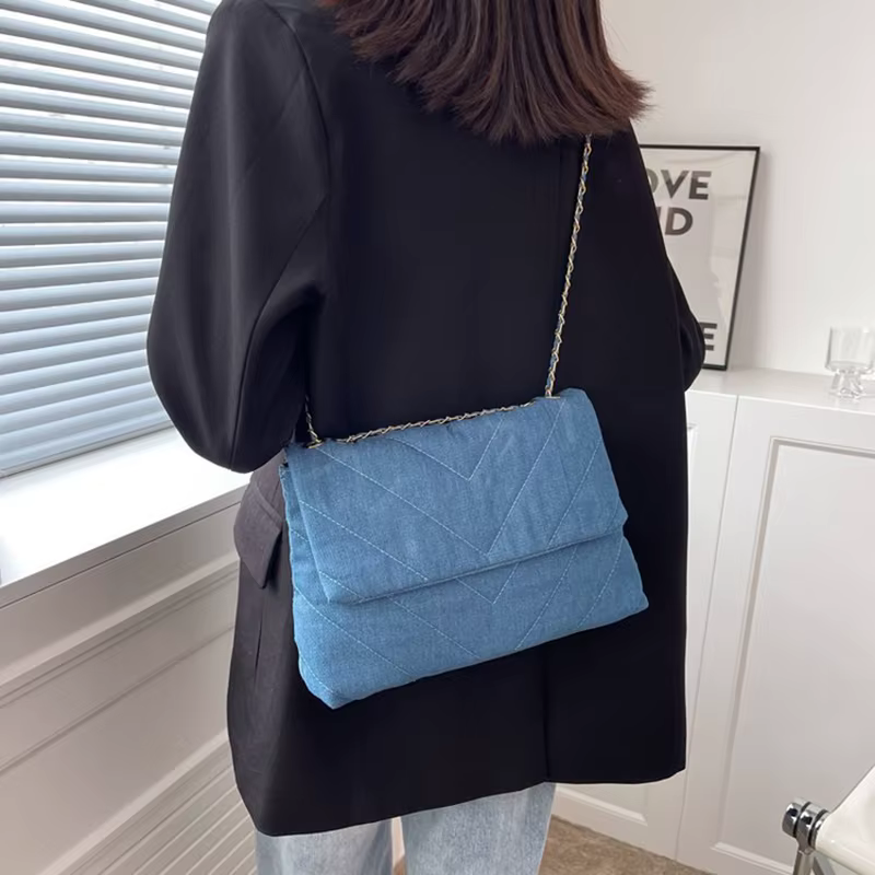 Luxury Chain Quilted Tote Crossbody Jeans Denim Bags