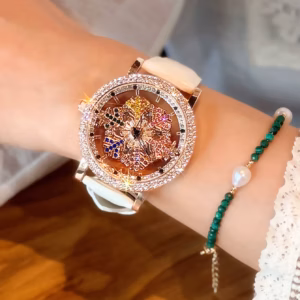 Luxury Colorful Rhinestone Stainless Steel Case Waterproof Design Watch