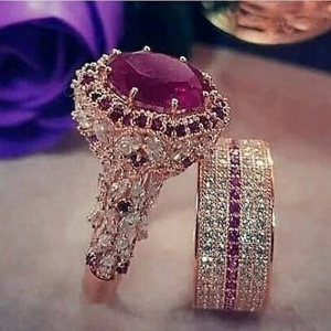 Luxury Cubic Zircon Bridal Marriage Couple Wedding Princess Ring Set
