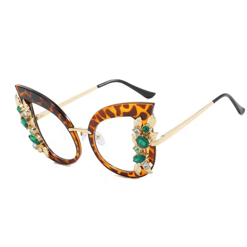 Diamond Cat Eye Oversized Leopard Pattern Sun Glasses - Image 2