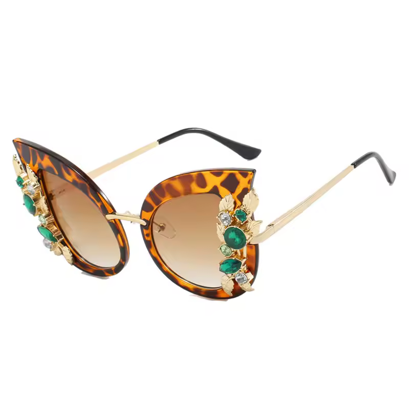 Diamond Cat Eye Oversized Leopard Pattern Sun Glasses