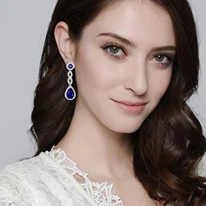 Luxury Elegant Cubic Zirconia Bride Wedding Party Long Hanging Earrings