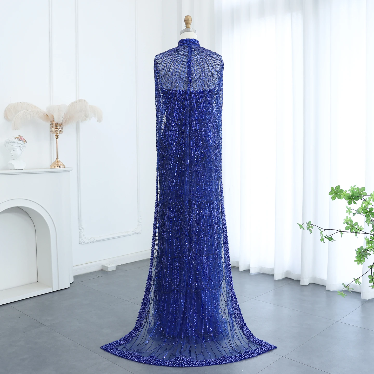 Luxury Pearls with Cape Sleeveless Crystal Sequined Mermaid Wedding Party Evening Maxi Dresses - Image 33