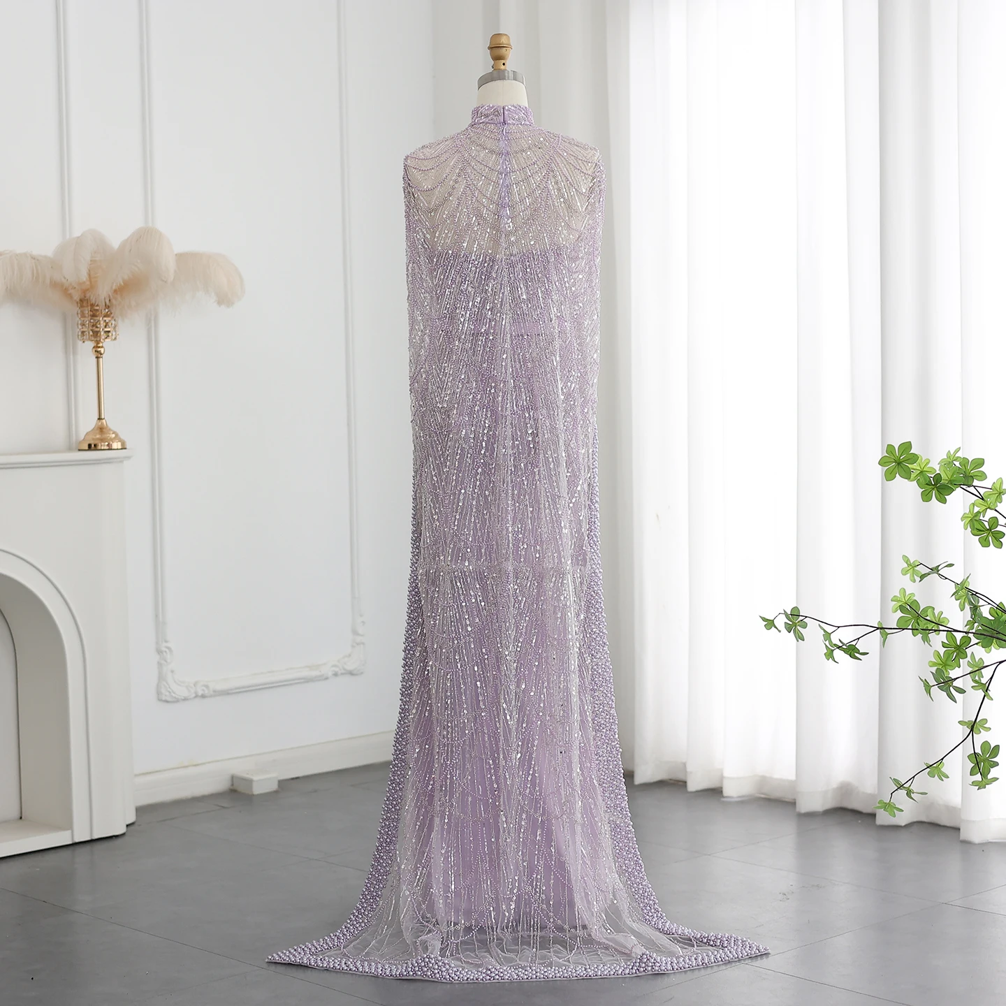 Luxury Pearls with Cape Sleeveless Crystal Sequined Mermaid Wedding Party Evening Maxi Dresses - Image 44