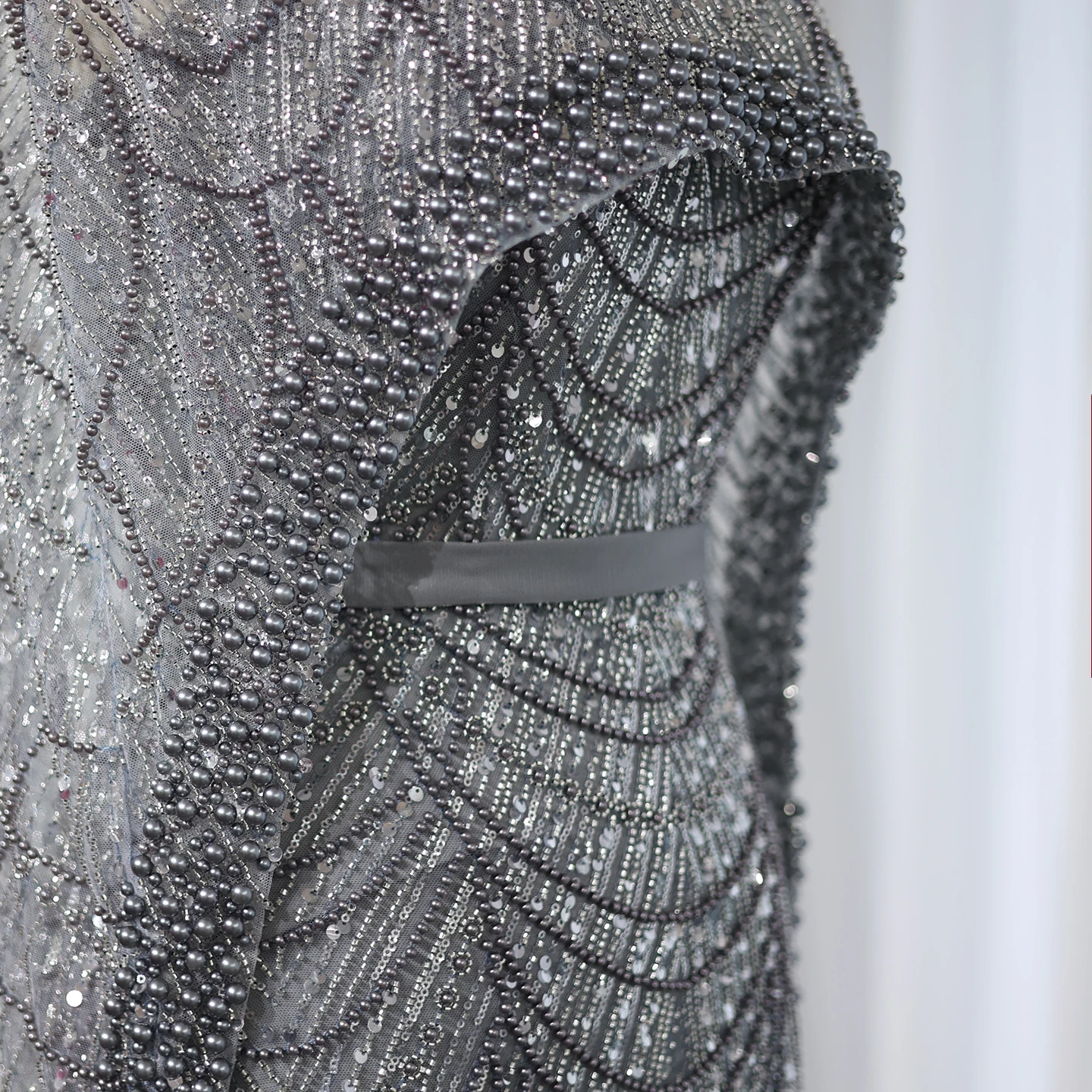 Luxury Pearls with Cape Sleeveless Crystal Sequined Mermaid Wedding Party Evening Maxi Dresses - Image 50