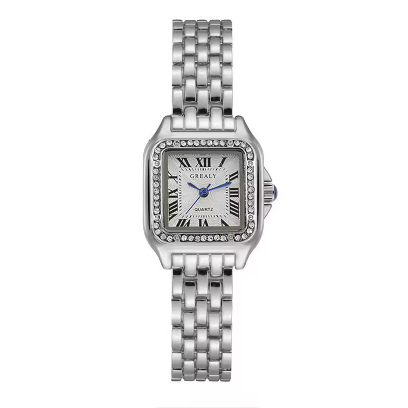 Luxury Retro Quartz Diamond Stainless Steel Waterproof Clock Watch