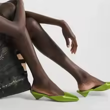 Luxury Satin Square Shallow Head Strange Low Chunky Heel