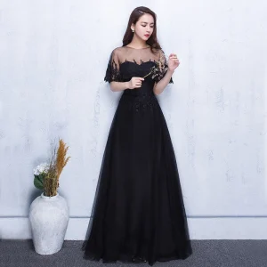 Luxury Short Sleeve O-Neck Sequin Banquet Embroidery Evening Maxi Dress