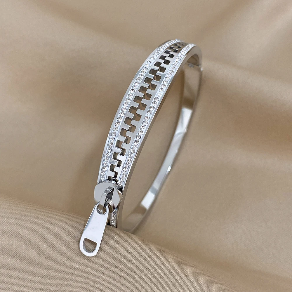 Luxury Stainless Steel Zip Hand Zipper Charm Bracelets - Image 5