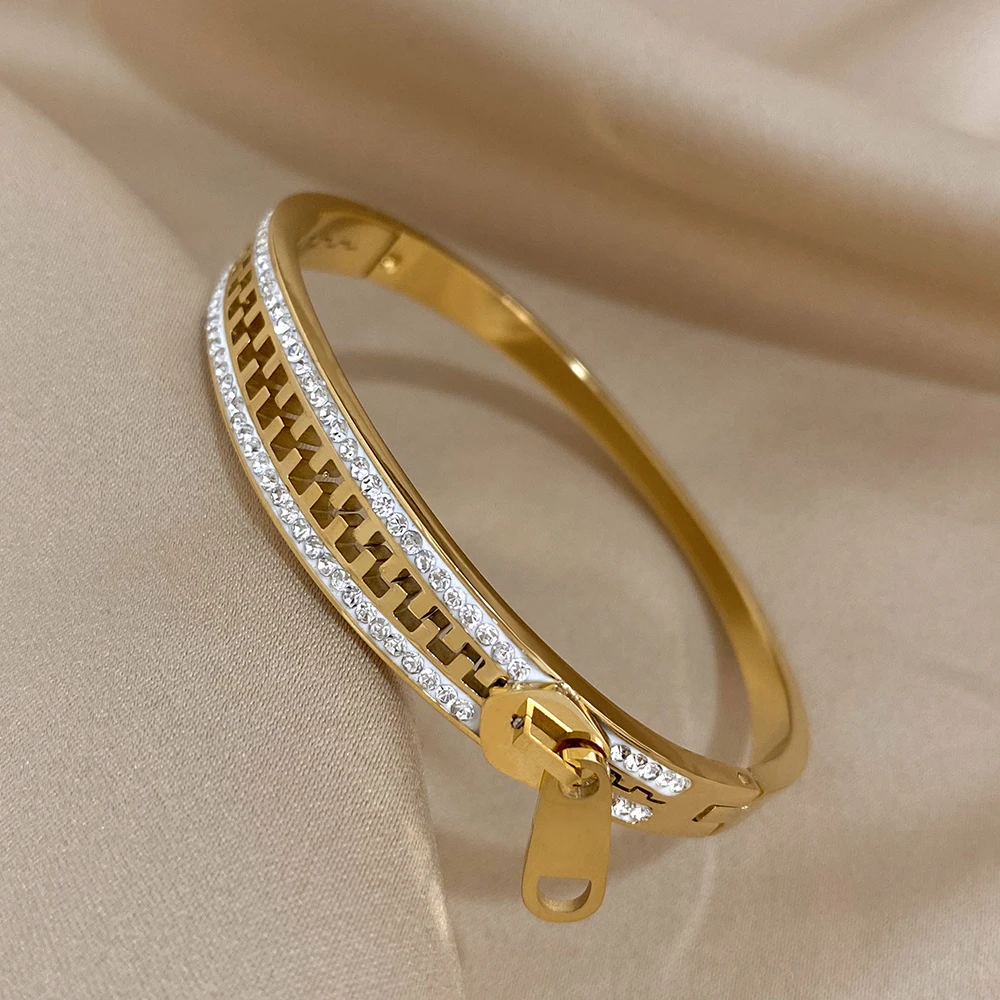 Luxury Stainless Steel Zip Hand Zipper Charm Bracelets - Image 3