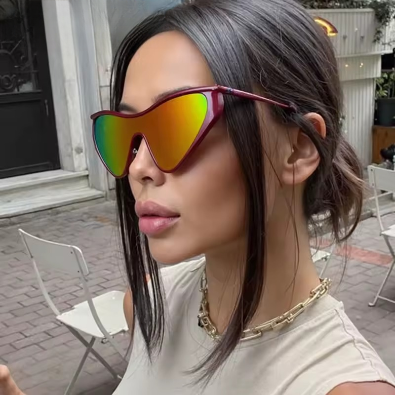 Vintage UV400 Shades Punk Cat Eye One Piece Sun Glasses