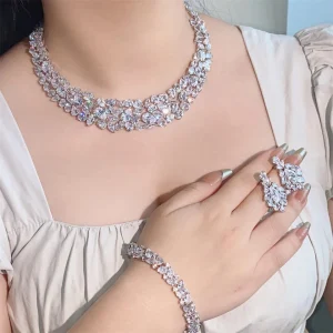 Luxury Zirconia Earrings Necklace Bridal Wedding Dress Jewelry Set