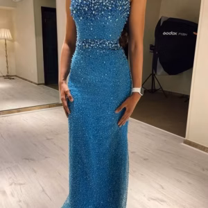 Mermaid Appliques Gorgeous Beads Sequined Sleeveless One Shoulder Formal Evening Maxi Dresses