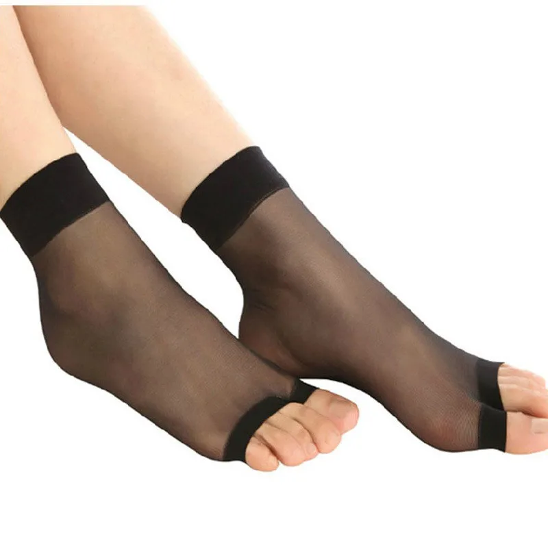 Mesh Breathable Velvet Ankle Ultra-thin Transparent Silk Nylon Open Toe Socks - Image 2