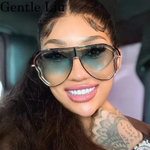 Metal Big Frame Oversized One-Piece Punk Sun Glasses