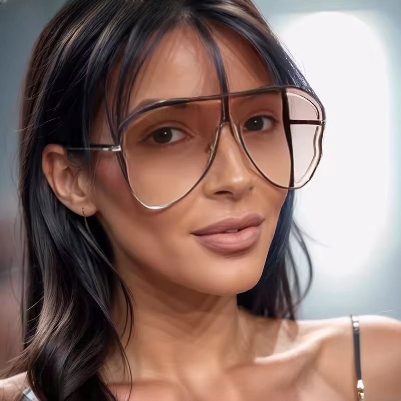 Metal Big Frame Oversized One-Piece Punk Sun Glasses - Image 2