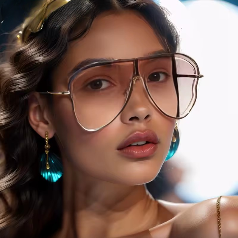 Metal Big Frame Oversized One-Piece Punk Sun Glasses - Image 3