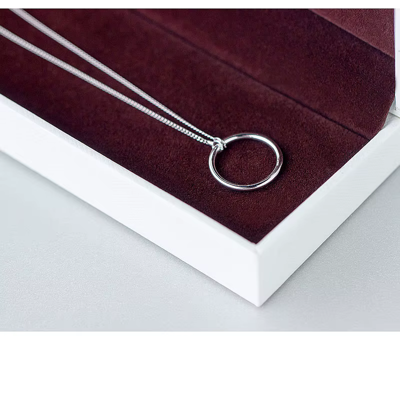 Minimalist Real 925 Sterling Silver Geometric Round Pendant Necklace - Image 4