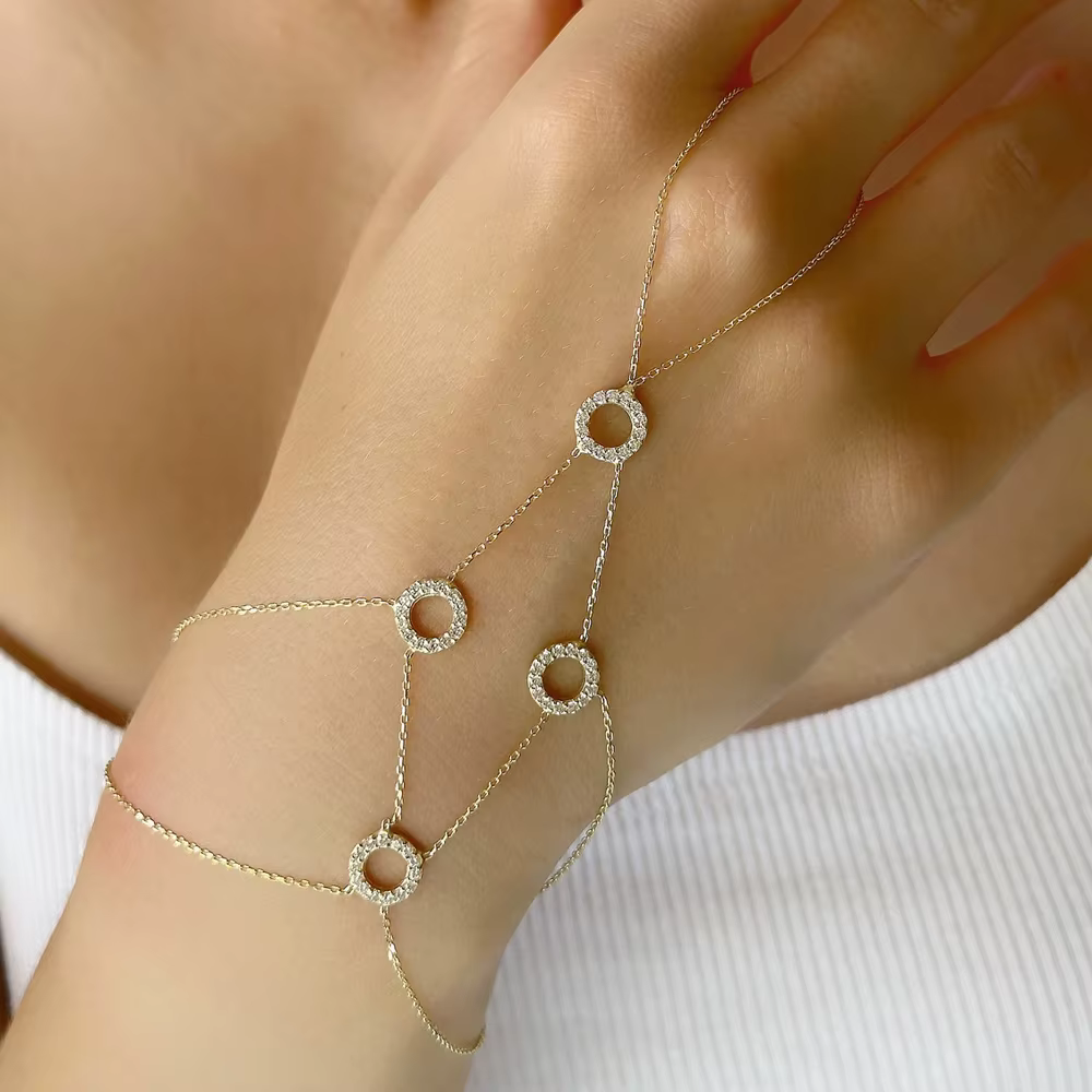 Multi Link Hand Chain For Handmade Hollow Round Circle Bracelrt Ring
