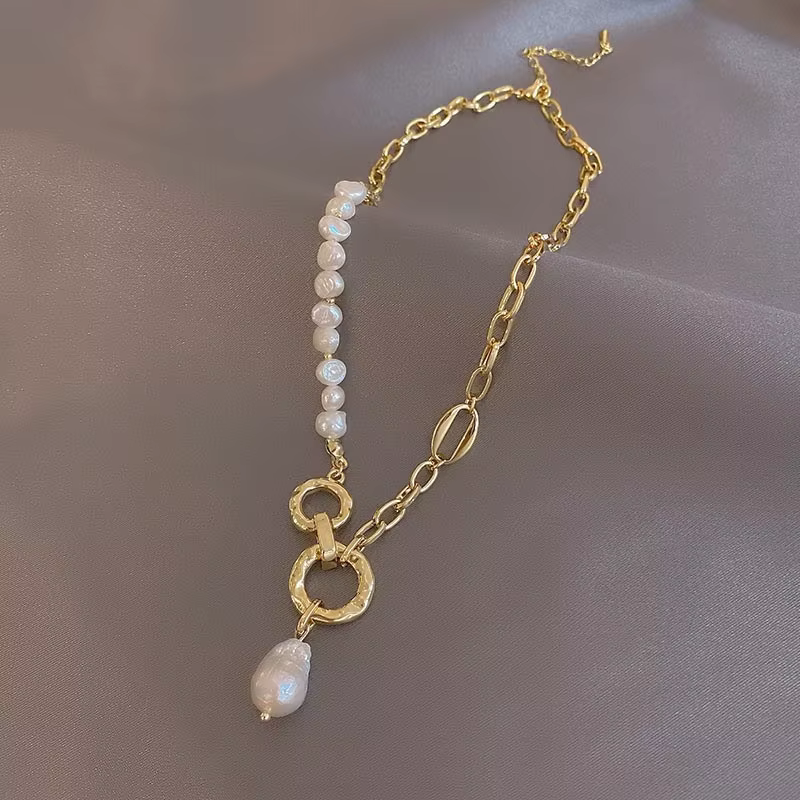 Natural Baroque Freshwater Pearl Fashion 14K Gold Necklace - Image 5