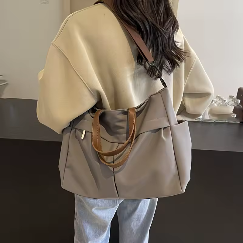 Nylon Tote Featuring Two Pockets Large Capacity Commuting Handbag