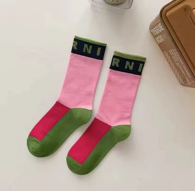 Simple Rib Letter Lovely Colored Cotton Medium Socks - Image 7