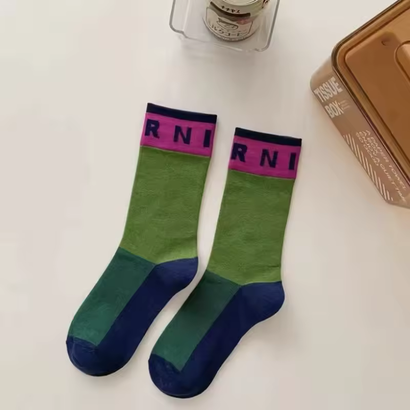 Simple Rib Letter Lovely Colored Cotton Medium Socks - Image 8