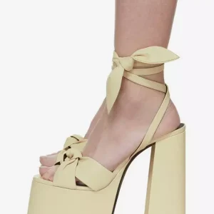 Casual Platform Knotted Lace Up Chunky High Heel